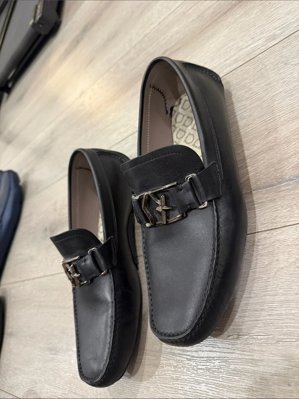 Salvatore Ferragamo Black Leather Loafers with Silver Gancini Accent